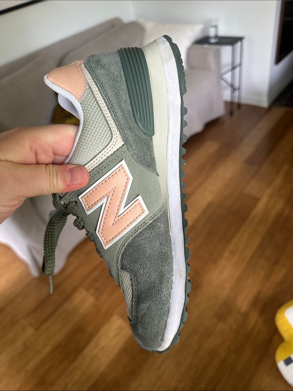 New Balance Women's Sneaker in Olive Green and Blush - Picture 11 of 11
